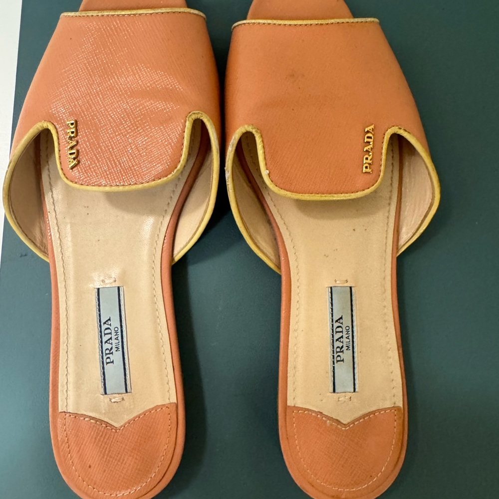 Prada Orange Mules Elegant Suede Design